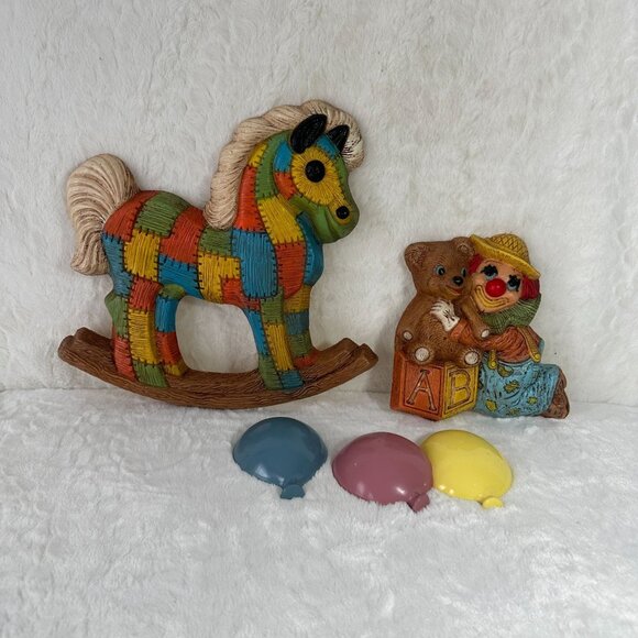 Vintage Frankies Design Nursery Rocking Horse & Clown Child’s Bedroom Decor 1985